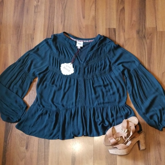 Knox Rose Tops - {Knox Rose} Green Boho Flowy Peasant Top